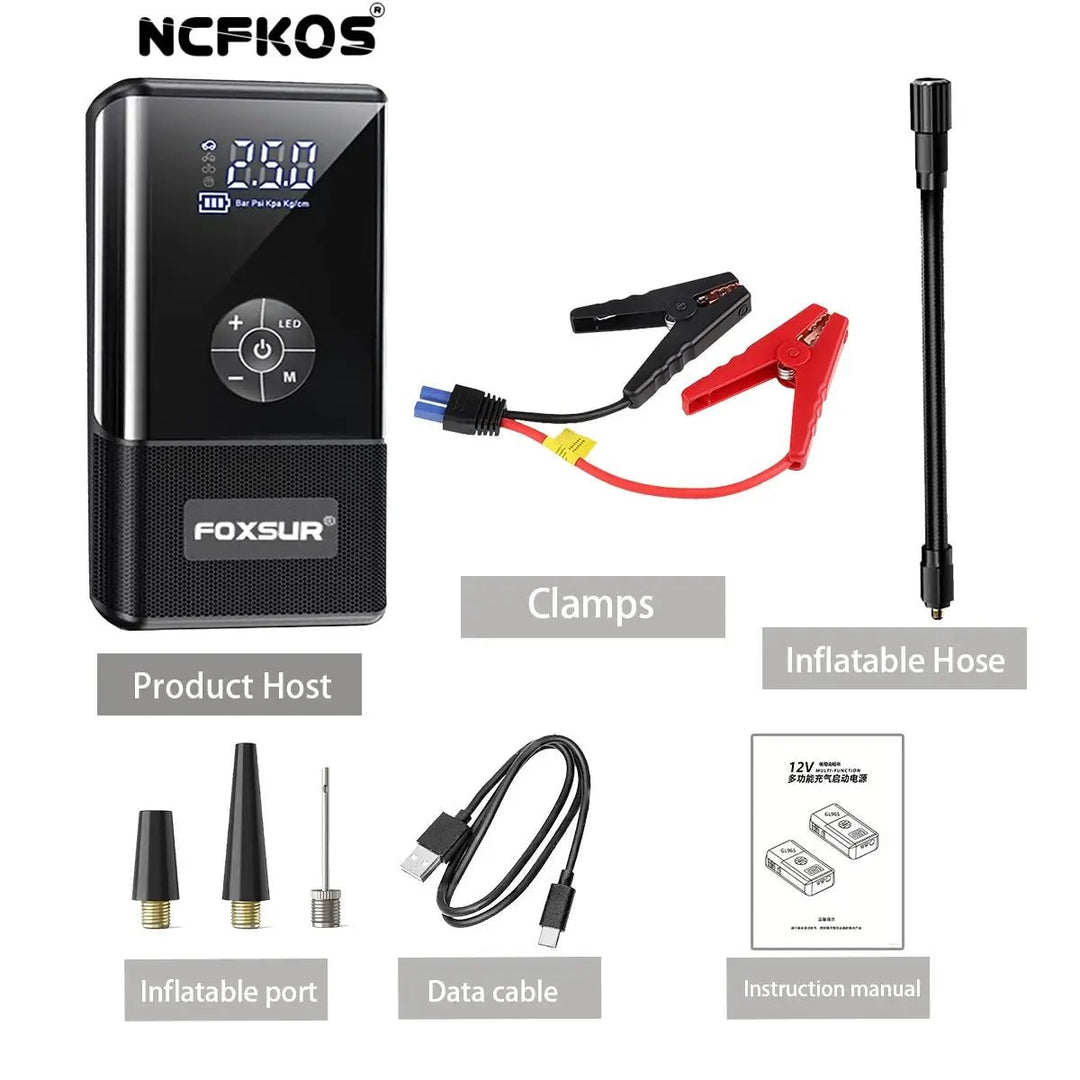 4 - en - 1 : Démarreur Voiture 12V + Power Bank 6000mAh + Compresseur d’Air + Lampe LED - AUTOSTORE